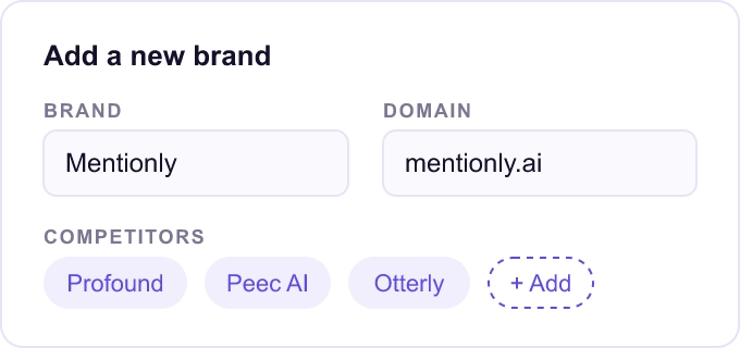 Add a new brand form with brand, domain and competitors